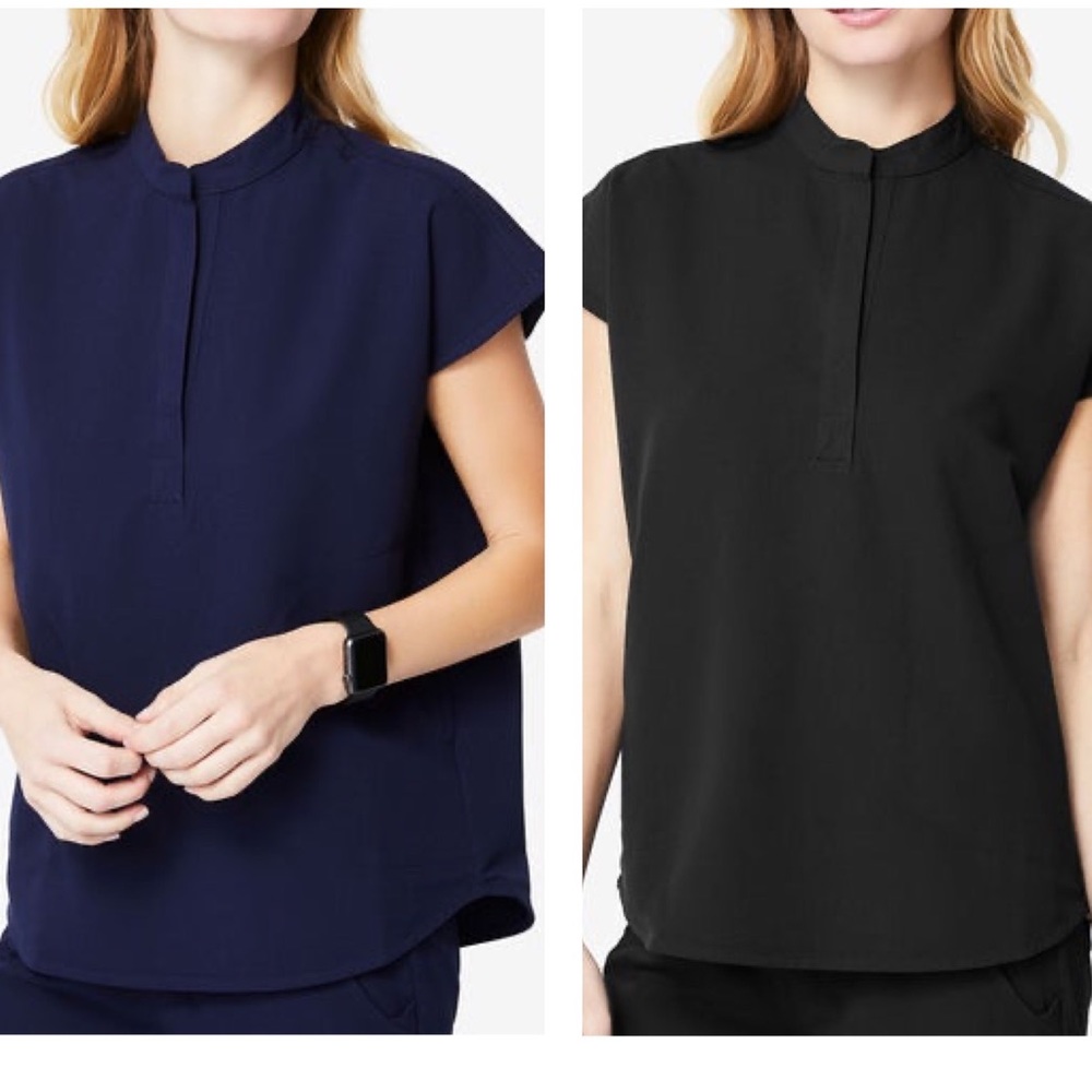 Figs Women's Cap-Sleeve Rafaela Scrub Top in Navy and Black